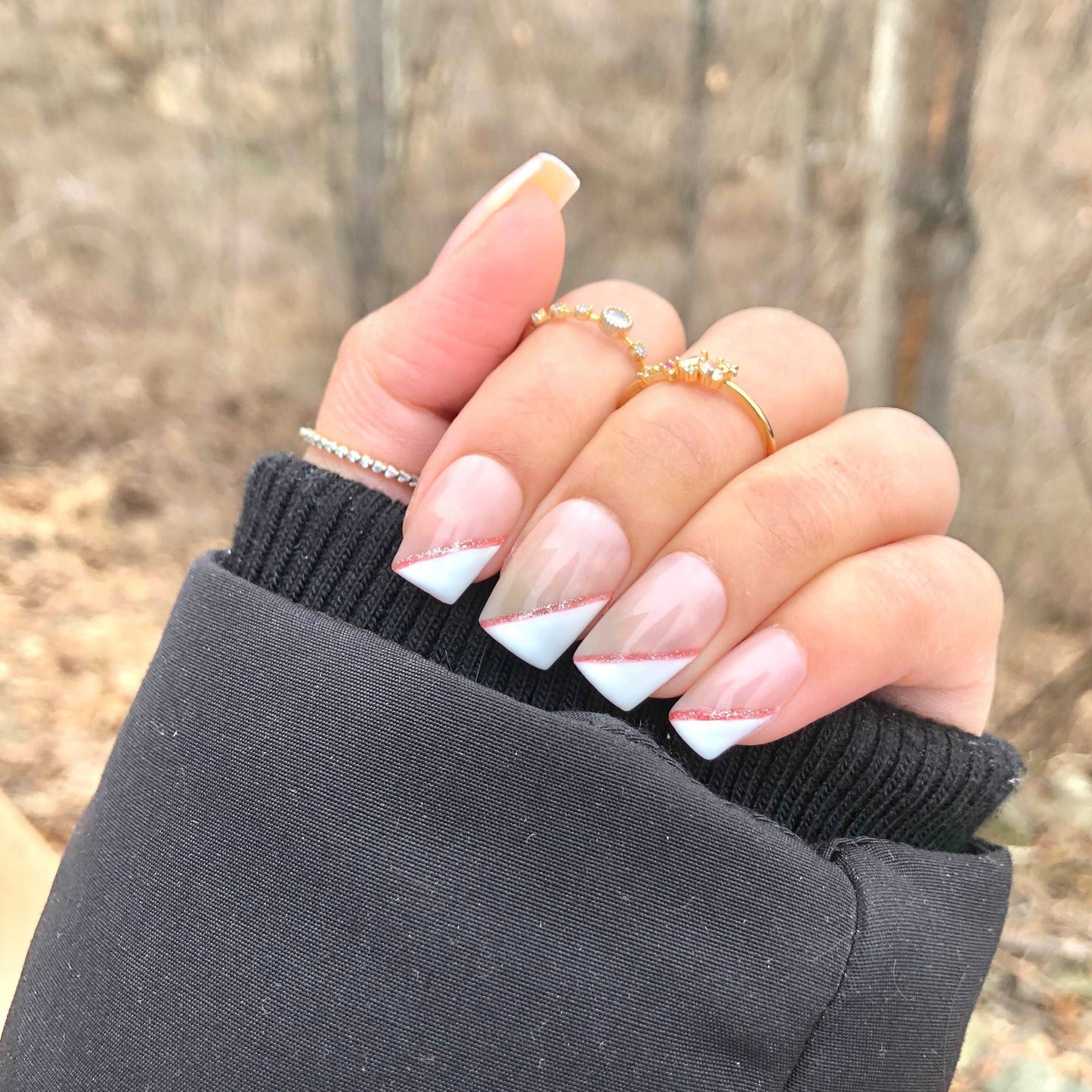 Rose Glitter Lined Half French