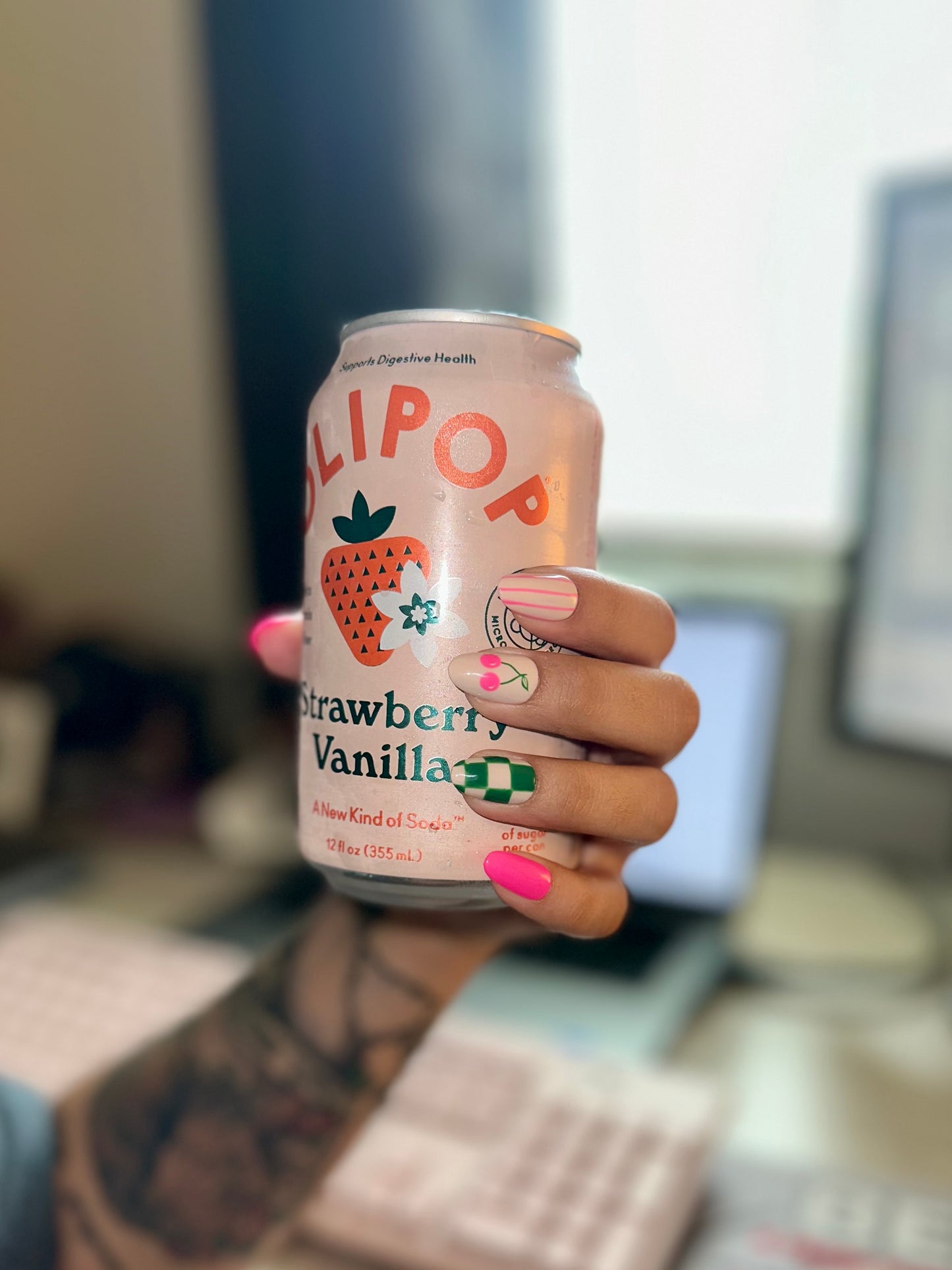Pink Cherries & Green Checkers